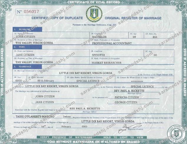 United Kingdom Virgin Islands marriage certificate template in PSD format